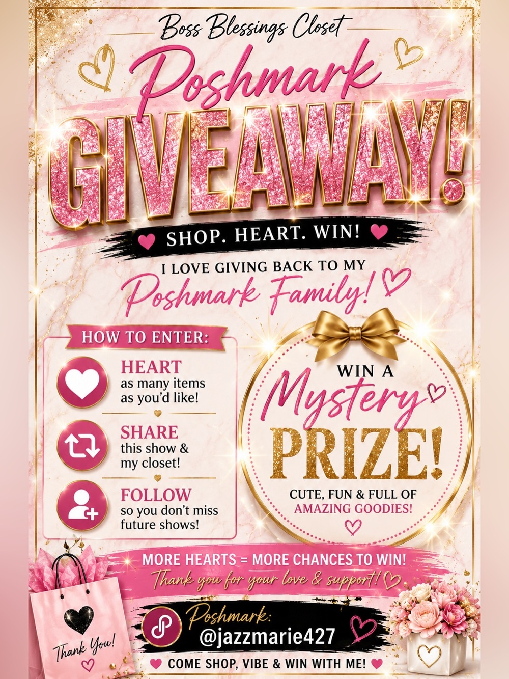 Poshmark Giveaway Flyer - Pink & Gold Glitter Design